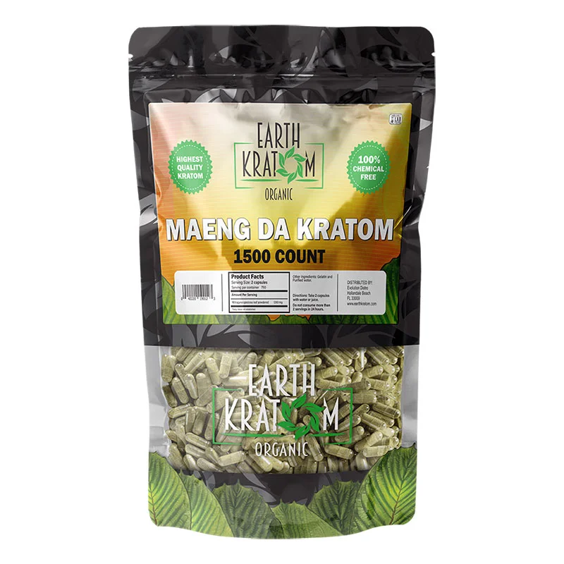 EARTH KRATOM Kratom Capsules 1500ct / Kilo Green Maeng Da Kratom Capsules