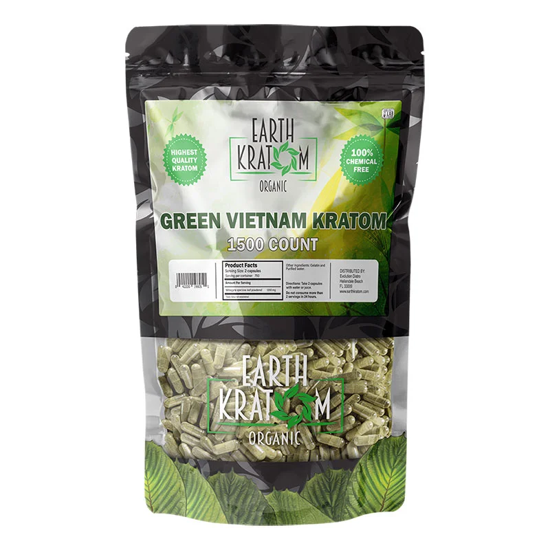 EARTH KRATOM Kratom Capsules 1500ct / Kilo Green Vietnam Kratom Capsules