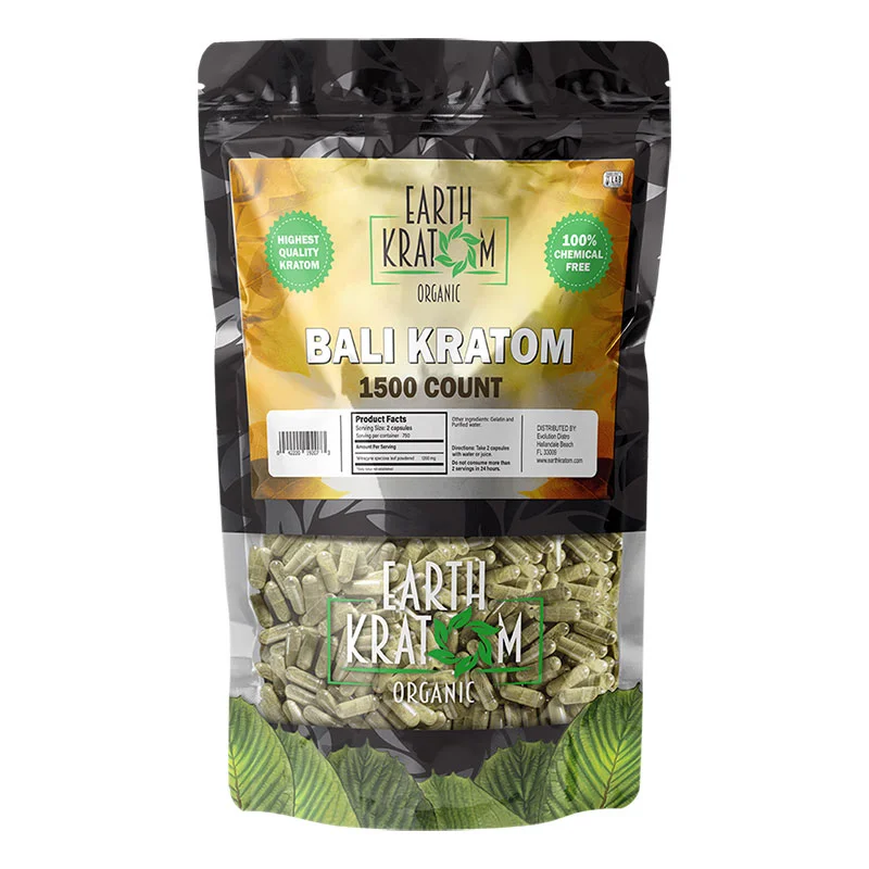 EARTH KRATOM Kratom Capsules 1500ct / Kilo Red Bali Kratom Capsules