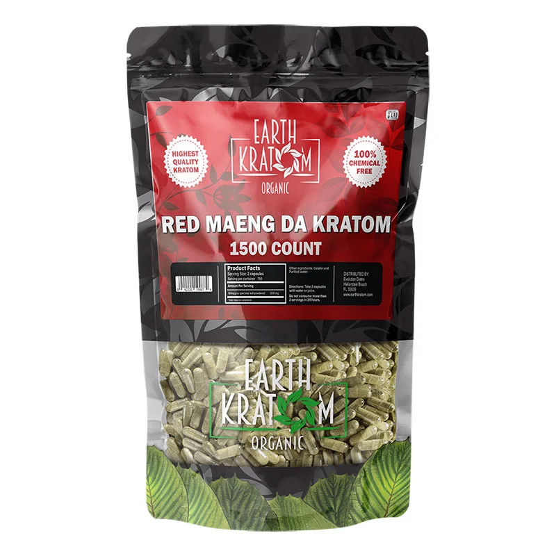 EARTH KRATOM Kratom Capsules 1500ct / Kilo Red Maeng Da Kratom Capsules
