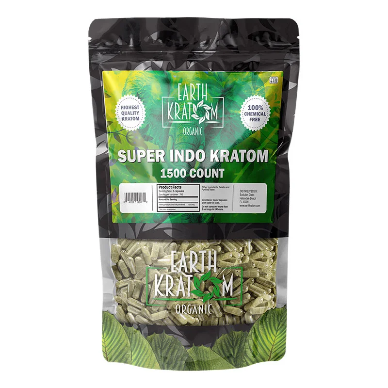 EARTH KRATOM Kratom Capsules 1500ct / Kilo Super Indo Kratom Capsules