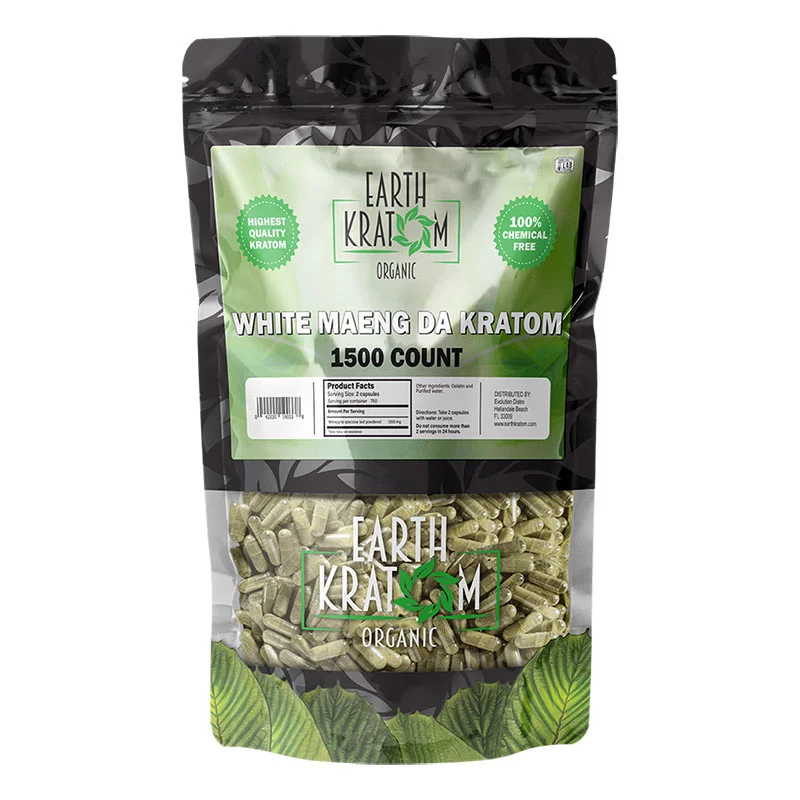 EARTH KRATOM Kratom Capsules 1500ct / Kilo White Maeng Da Kratom Capsules