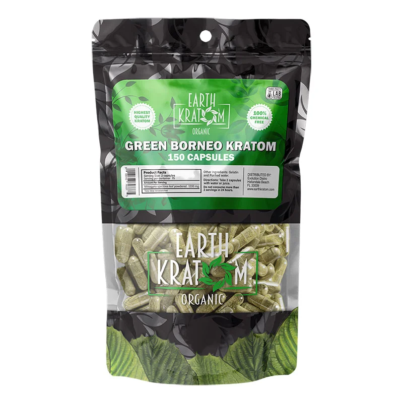 EARTH KRATOM Kratom Capsules 150ct Green Borneo Kratom Capsules