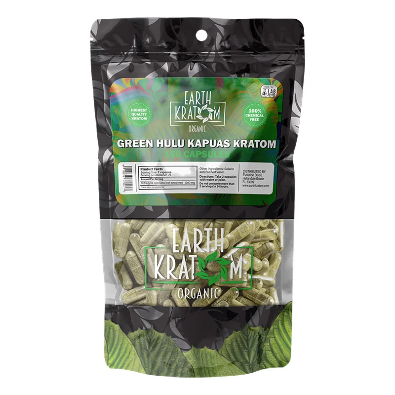 EARTH KRATOM Kratom Capsules 150ct Green Hulu Kratom Capsules