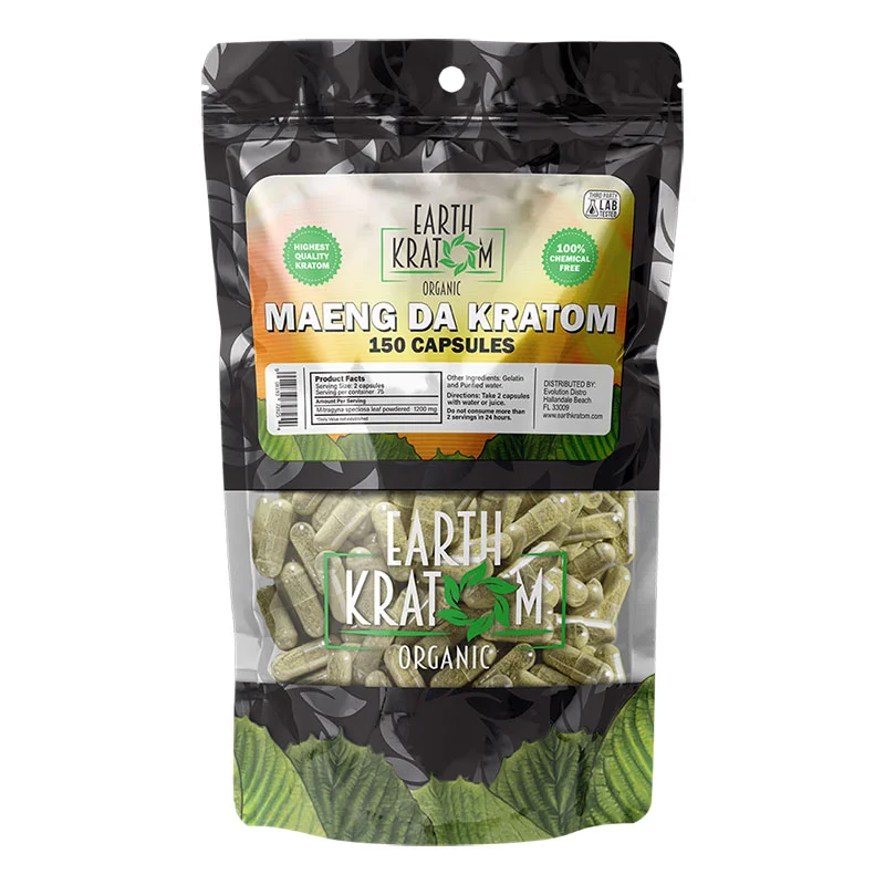 EARTH KRATOM Kratom Capsules 150ct Green Maeng Da Kratom Capsules