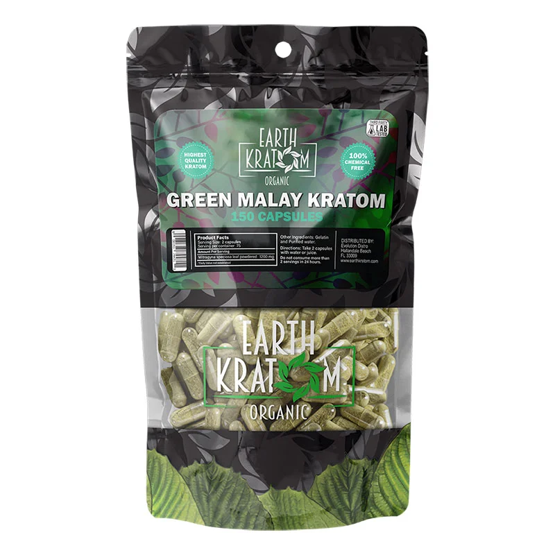 EARTH KRATOM Kratom Capsules 150ct Green Malay Kratom Capsules