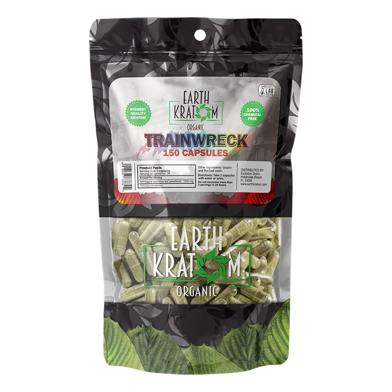 EARTH KRATOM Kratom Capsules 150ct Trainwreck Kratom Capsules