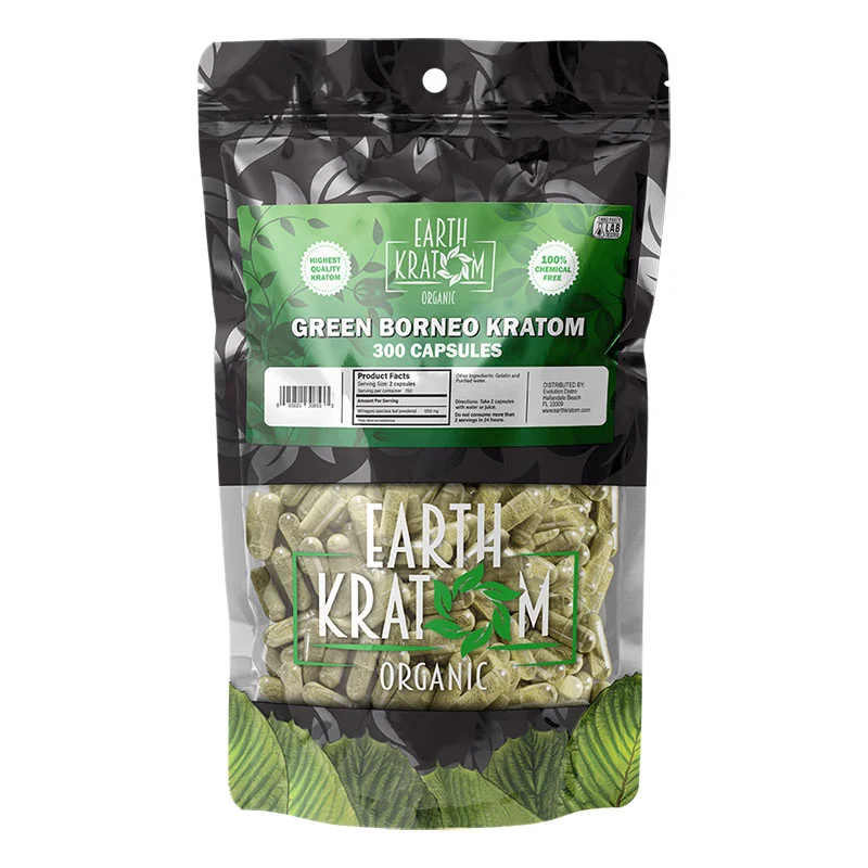 EARTH KRATOM Kratom Capsules 300ct Green Borneo Kratom Capsules