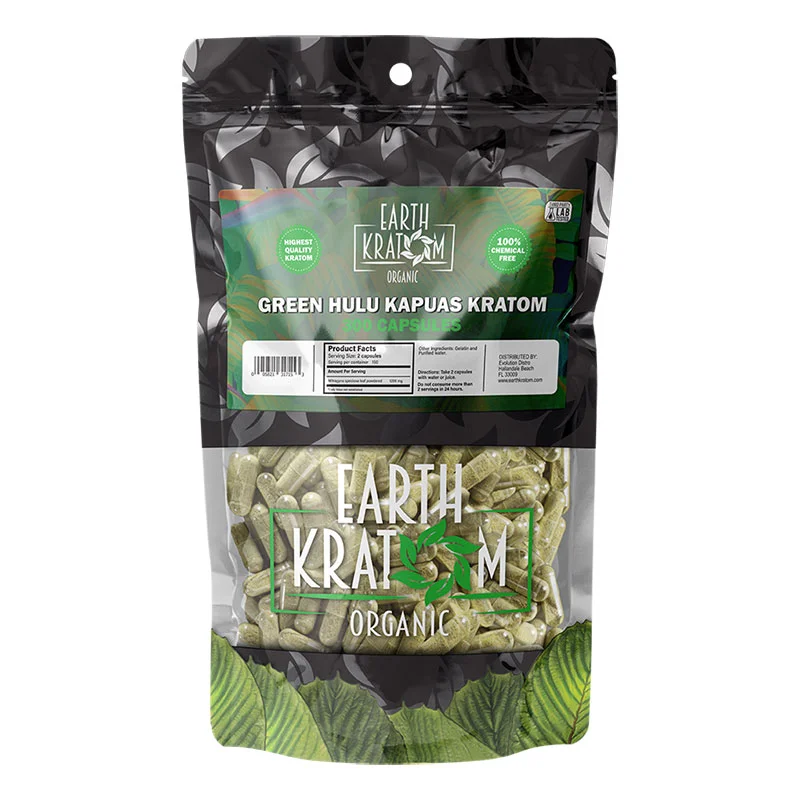 EARTH KRATOM Kratom Capsules 300ct Green Hulu Kratom Capsules