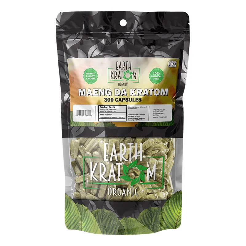 EARTH KRATOM Kratom Capsules 300ct Green Maeng Da Kratom Capsules
