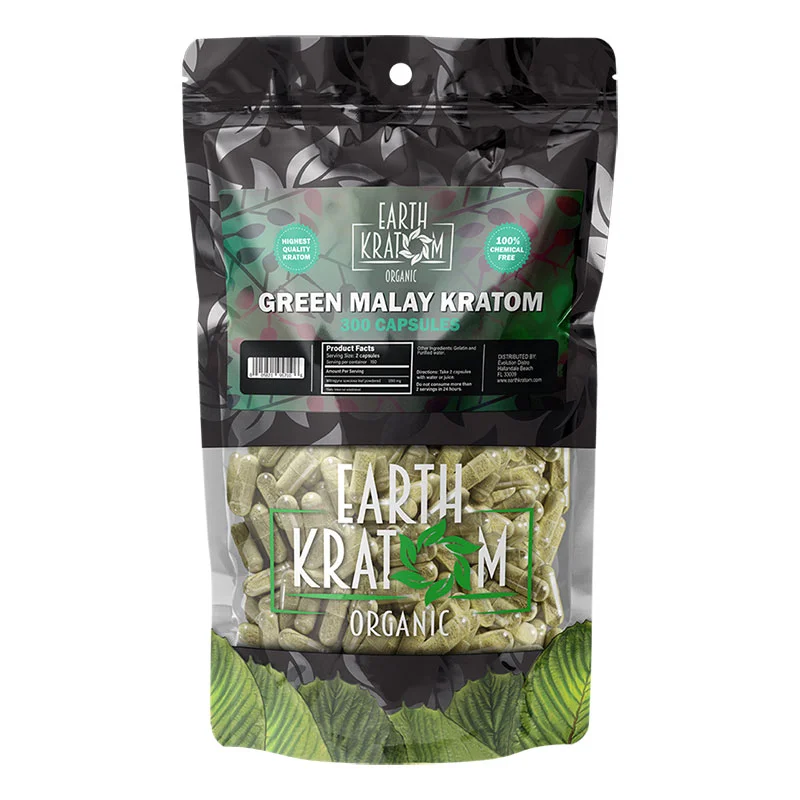EARTH KRATOM Kratom Capsules 300ct Green Malay Kratom Capsules