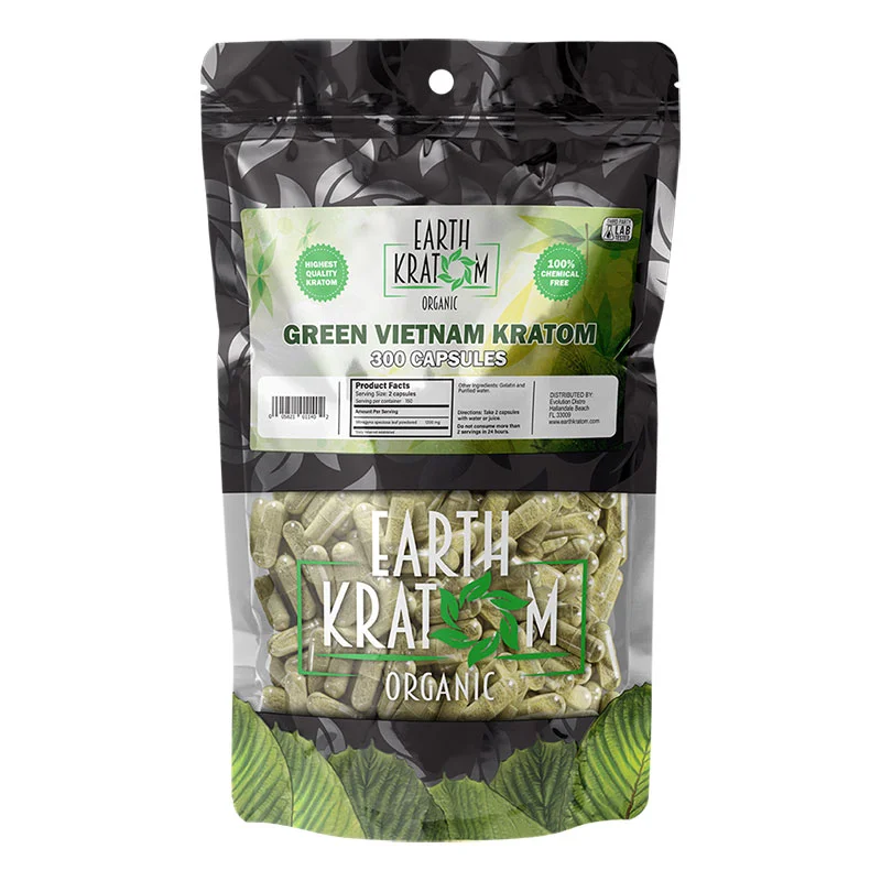 EARTH KRATOM Kratom Capsules 300ct Green Vietnam Kratom Capsules