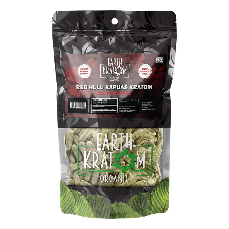 EARTH KRATOM Kratom Capsules 300ct Red Hulu Kratom Capsules