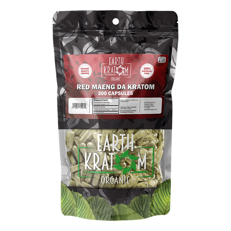 EARTH KRATOM Kratom Capsules 300ct Red Maeng Da Kratom Capsules