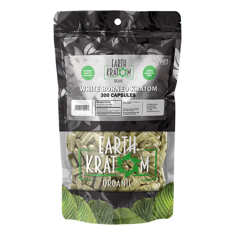 EARTH KRATOM Kratom Capsules 300ct White Borneo Kratom Capsules