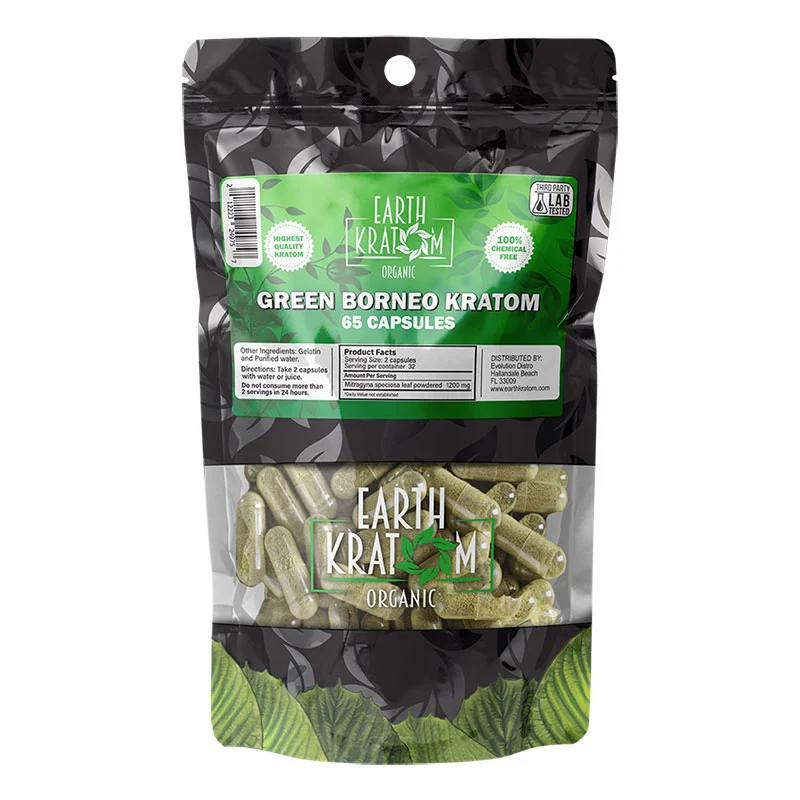 EARTH KRATOM Kratom Capsules 65ct Green Borneo Kratom Capsules
