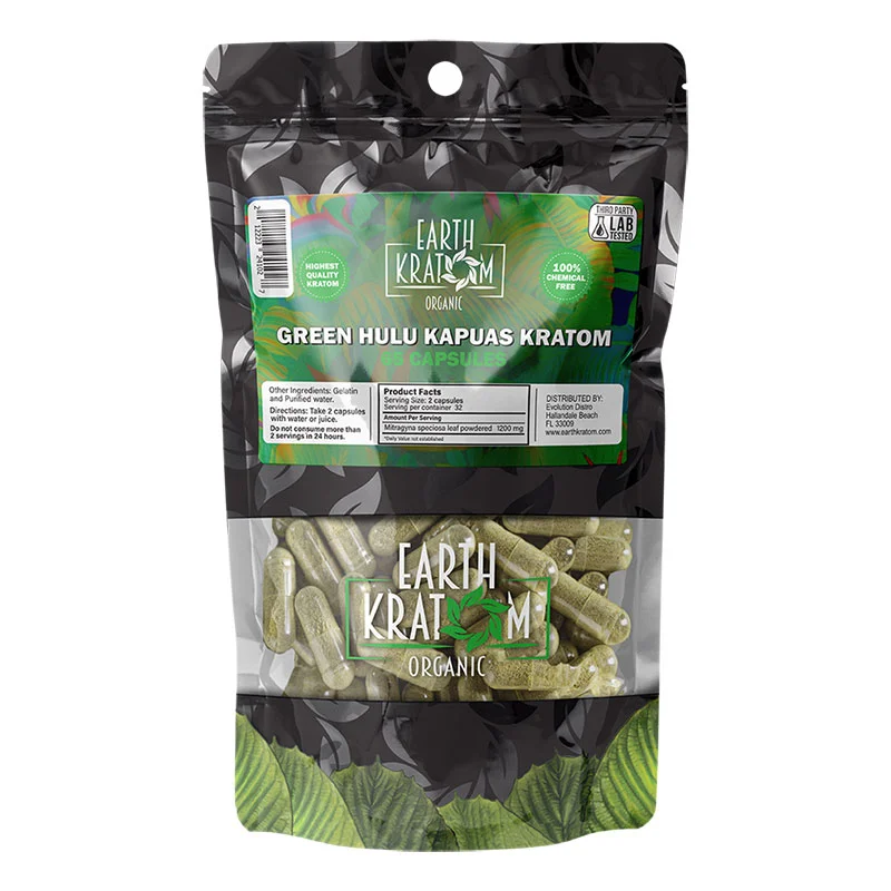 EARTH KRATOM Kratom Capsules 65ct Green Hulu Kratom Capsules
