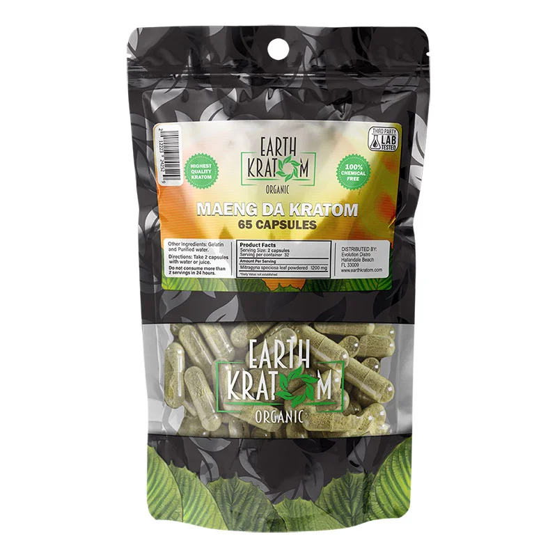 EARTH KRATOM Kratom Capsules 65ct Green Maeng Da Kratom Capsules