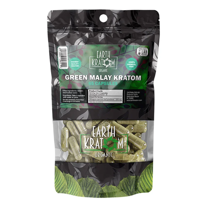 EARTH KRATOM Kratom Capsules 65ct Green Malay Kratom Capsules