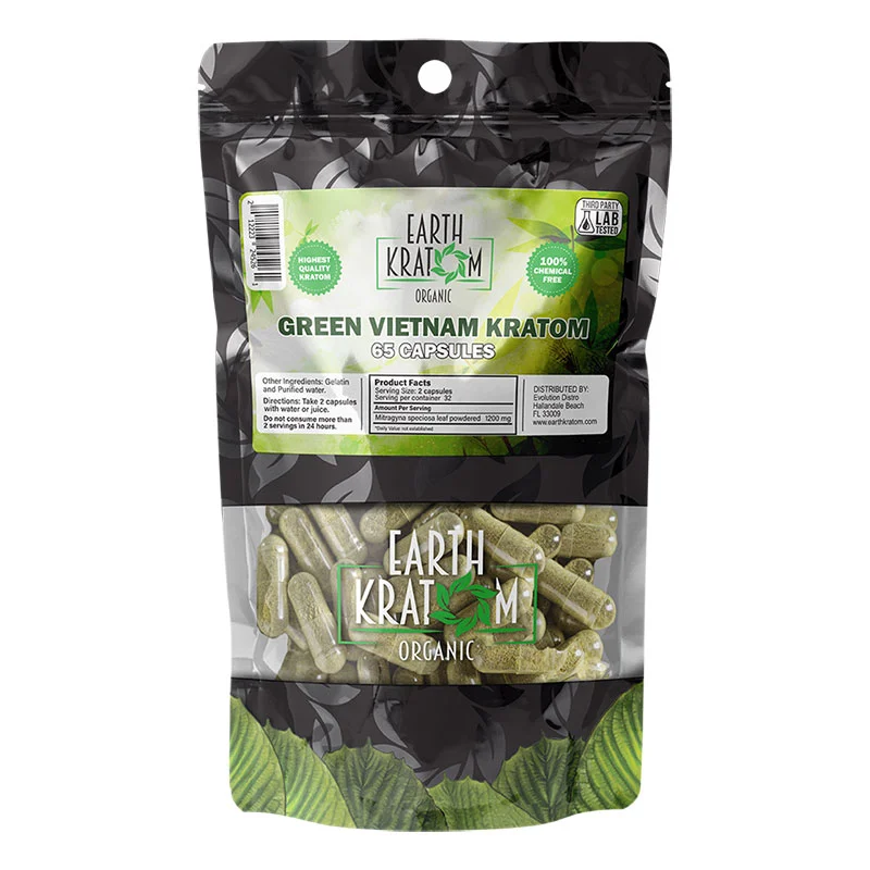 EARTH KRATOM Kratom Capsules 65ct Green Vietnam Kratom Capsules