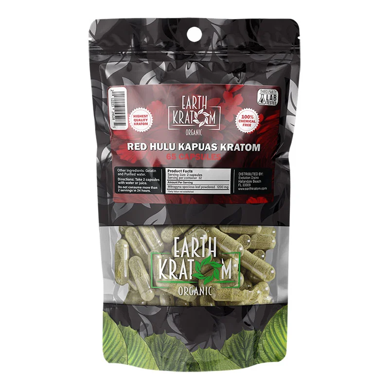 EARTH KRATOM Kratom Capsules 65ct Red Hulu Kratom Capsules