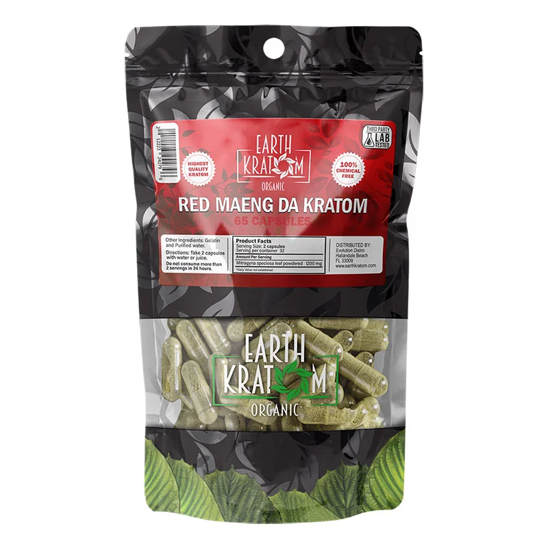 EARTH KRATOM Kratom Capsules 65ct Red Maeng Da Kratom Capsules