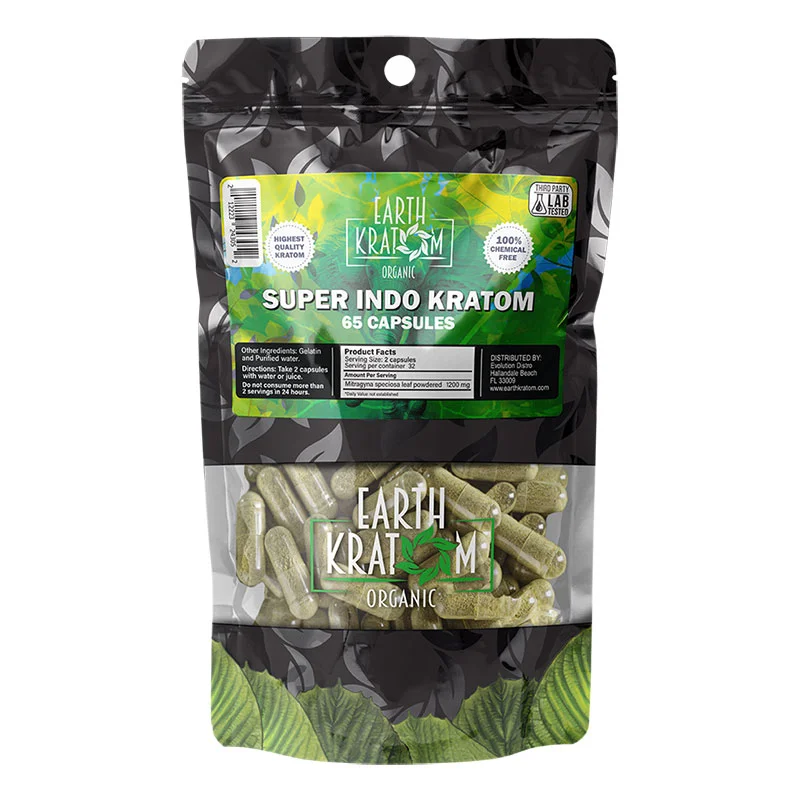 EARTH KRATOM Kratom Capsules 65ct Super Indo Kratom Capsules