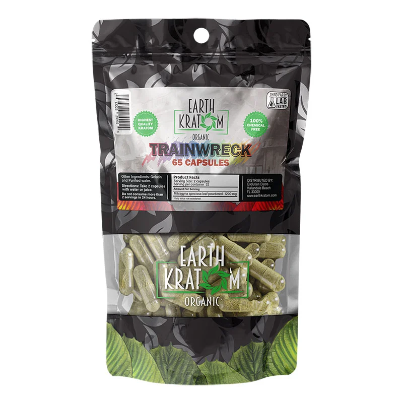 EARTH KRATOM Kratom Capsules 65ct Trainwreck Kratom Capsules