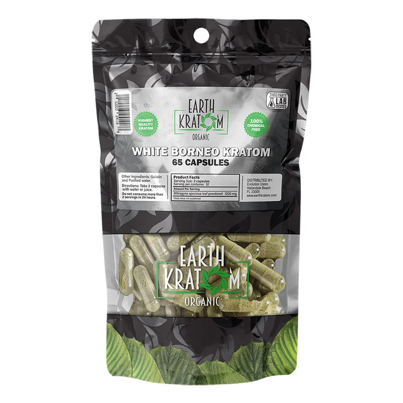 EARTH KRATOM Kratom Capsules 65ct White Borneo Kratom Capsules