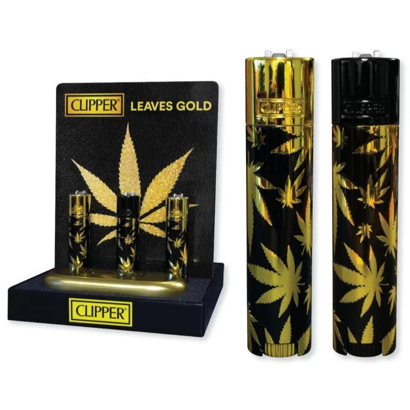 Clipper Full Metal Lighter Gold Leaves With Individual Case