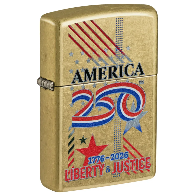 Zippo Windproof Lighter — Americana & Patriotic America250 Liberty & Justice Design - Brass