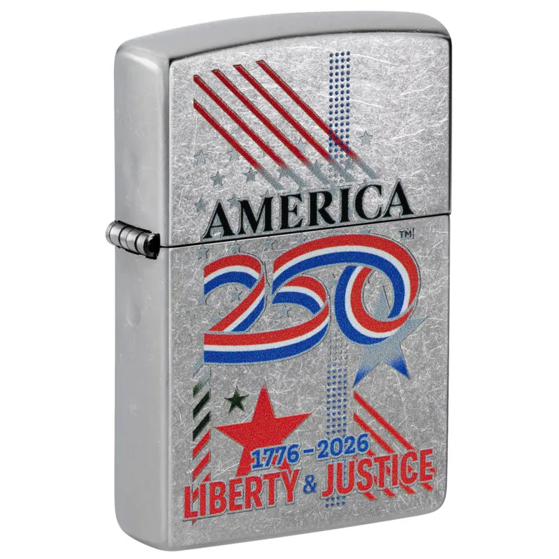Zippo Windproof Lighter — Americana & Patriotic America250 Liberty & Justice Design - Chrome