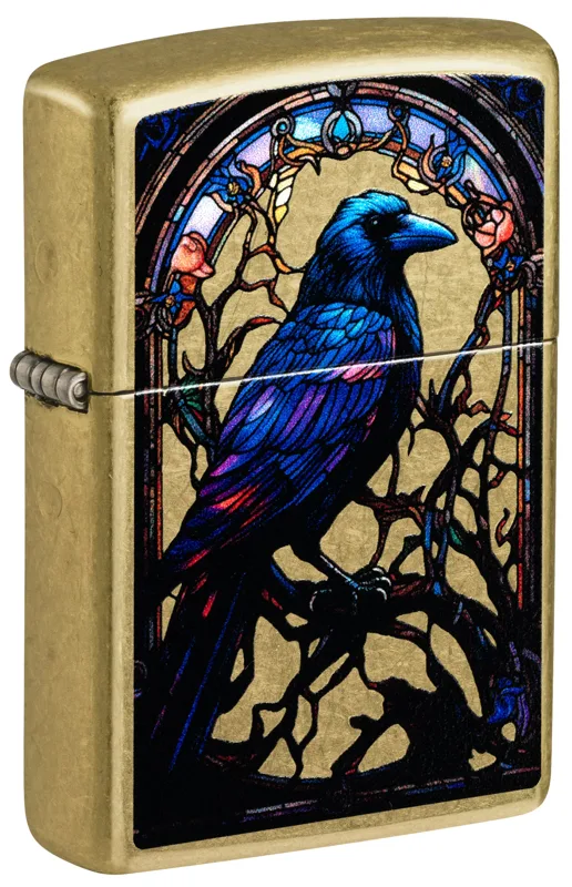 Zippo Windproof Lighter — Animals & Wildlife Stained Glass Raven Design