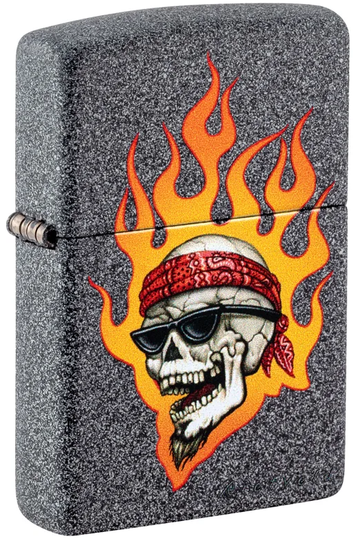 Zippo Windproof Lighter — Cars & Motorcycles Rietveld Flaming Skull Design