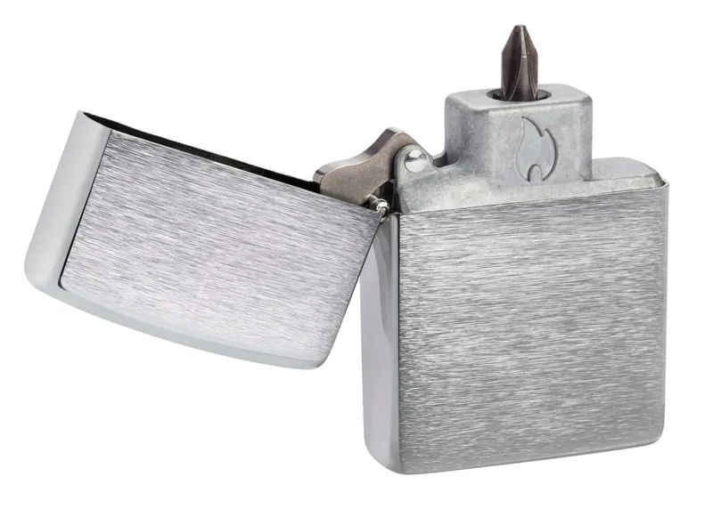 Zippo Windproof Lighter — Classic Base Models Bit Safe Screwdriver with Brushed Chrome Case