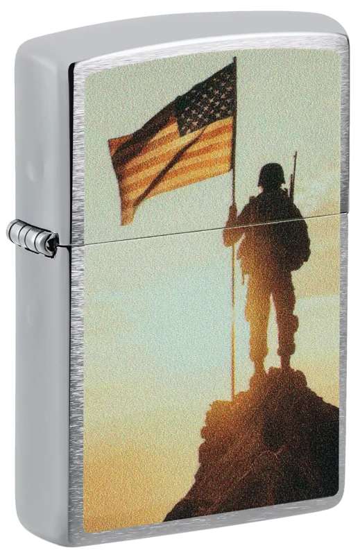 Zippo Windproof Lighter — Military Soldier and Flag Design
