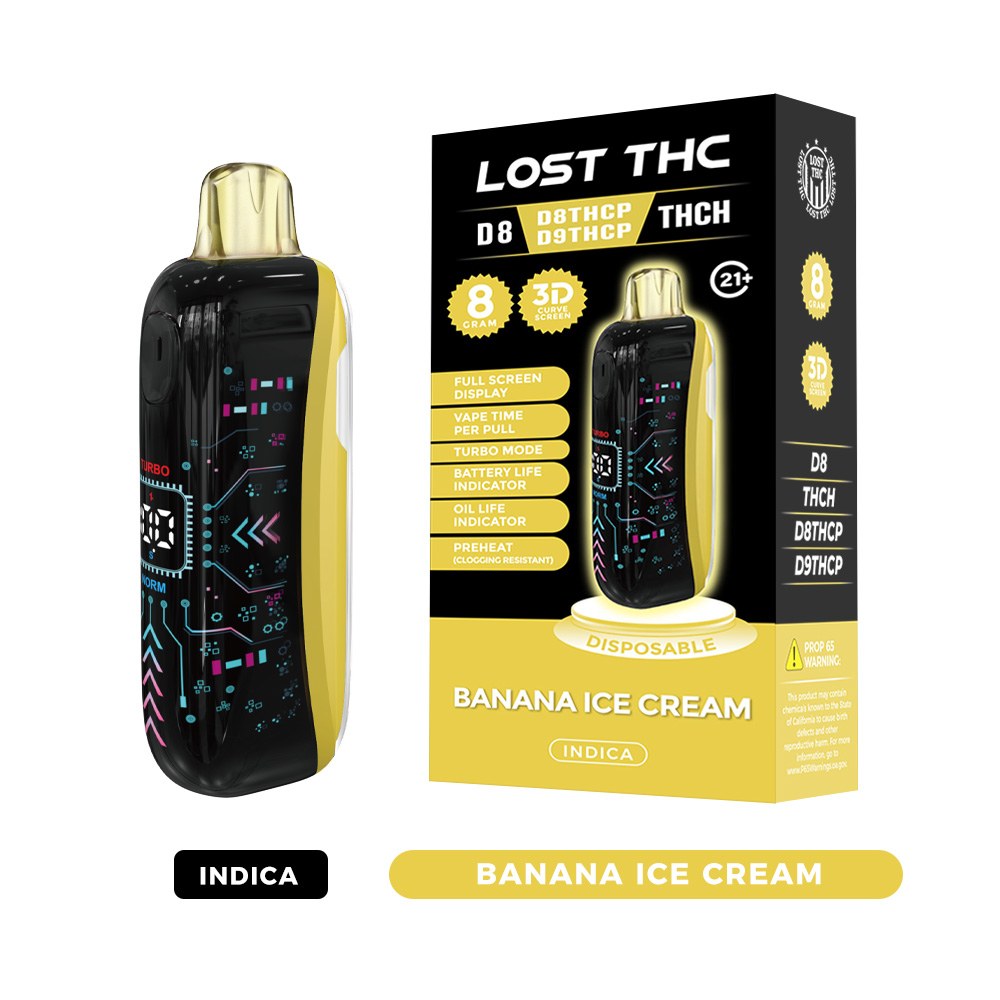 Lost THC LOST THC 3D CURVE SCREEN DISPOSABLE — 8G CB9A LOST THC 3D CURVE SCREEN DISPOSABLE 8G CB9A - Banana Ice Cream