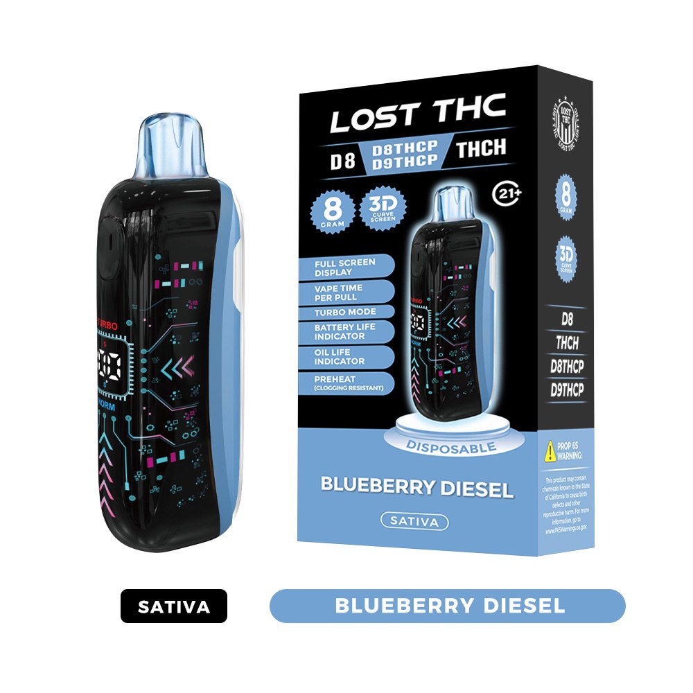 Lost THC LOST THC 3D CURVE SCREEN DISPOSABLE — 8G CB9A LOST THC 3D CURVE SCREEN DISPOSABLE 8G CB9A - Blueberry Diesel