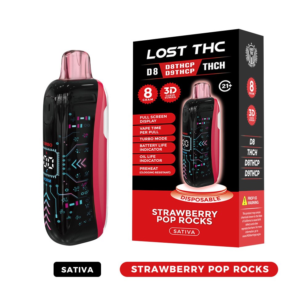 Lost THC LOST THC 3D CURVE SCREEN DISPOSABLE — 8G CB9A LOST THC 3D CURVE SCREEN DISPOSABLE 8G CB9A - Strawberry Pop Rocks