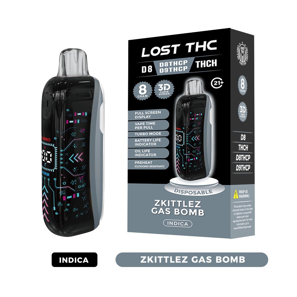 Lost THC LOST THC 3D CURVE SCREEN DISPOSABLE — 8G CB9A LOST THC 3D CURVE SCREEN DISPOSABLE 8G CB9A - Zkittlez Gas Bomb