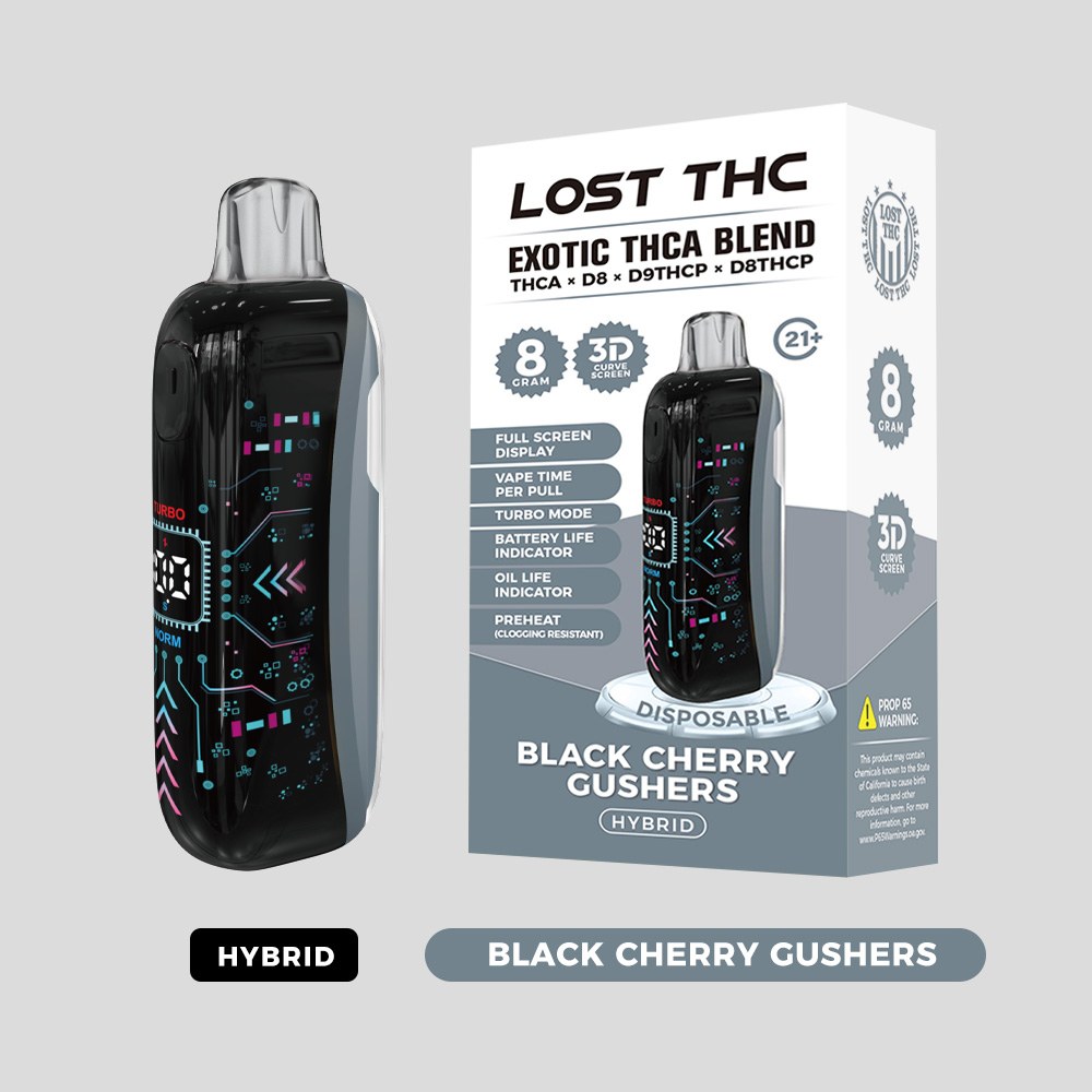 Lost THC LOST THC 3D CURVE SCREEN DISPOSABLE — 8G THCA LOST THC 3D CURVE SCREEN DISPOSABLE 8G THCA - Black Cherry Gushers
