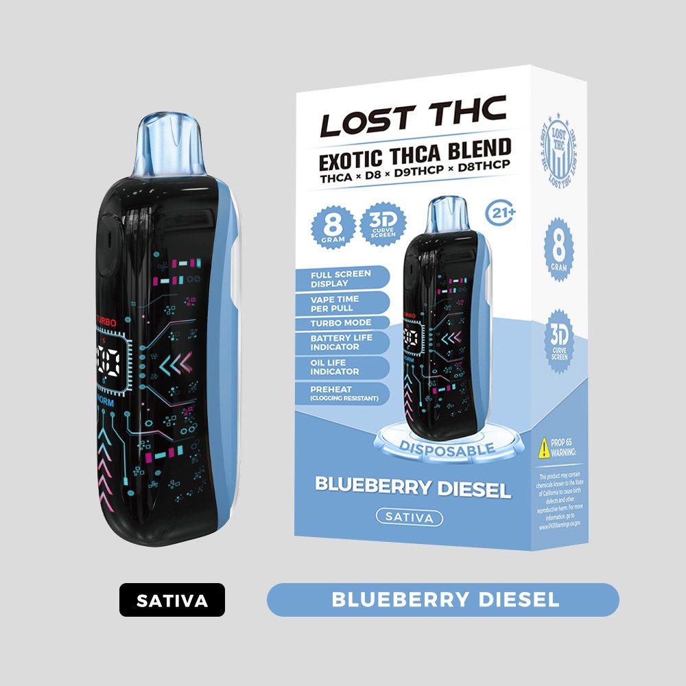 Lost THC LOST THC 3D CURVE SCREEN DISPOSABLE — 8G THCA LOST THC 3D CURVE SCREEN DISPOSABLE 8G THCA - Blueberry Diesel