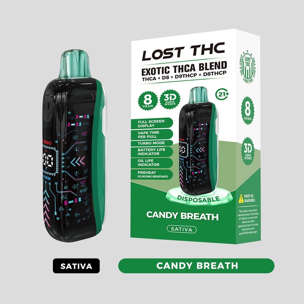 Lost THC LOST THC 3D CURVE SCREEN DISPOSABLE — 8G THCA LOST THC 3D CURVE SCREEN DISPOSABLE 8G THCA - Candy Breath