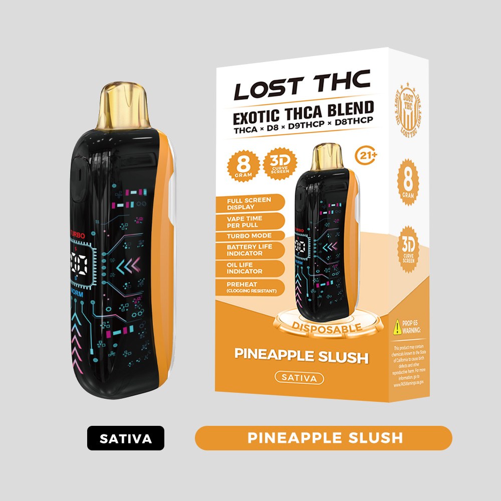 Lost THC LOST THC 3D CURVE SCREEN DISPOSABLE — 8G THCA LOST THC 3D CURVE SCREEN DISPOSABLE 8G THCA - Pineapple Slush