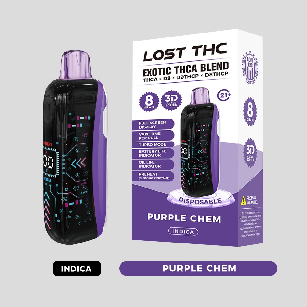Lost THC LOST THC 3D CURVE SCREEN DISPOSABLE — 8G THCA LOST THC 3D CURVE SCREEN DISPOSABLE 8G THCA - Purple Chem