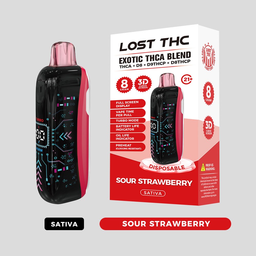Lost THC LOST THC 3D CURVE SCREEN DISPOSABLE — 8G THCA LOST THC 3D CURVE SCREEN DISPOSABLE 8G THCA - Sour Strawberry
