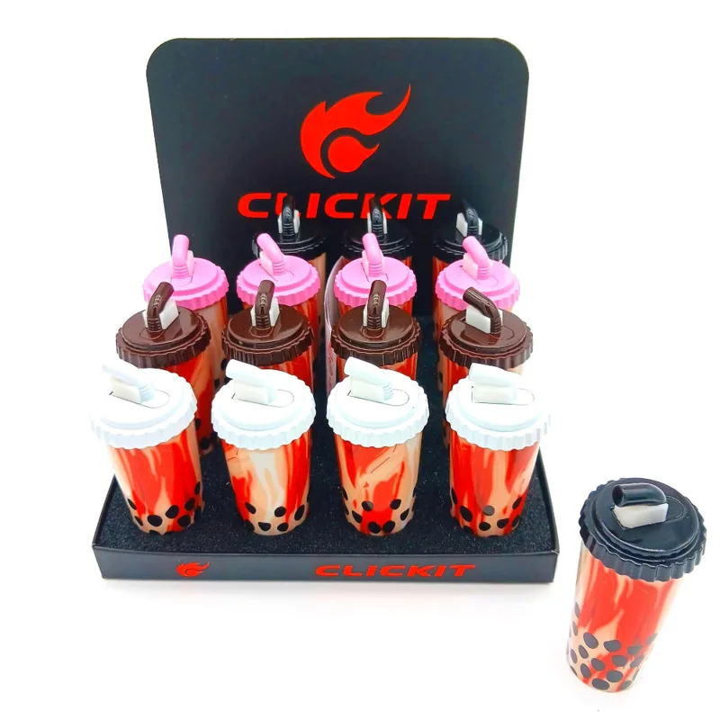 Clickit Novelty Torch Lighters Clickit Boba Tea Cup Torch Mix Color