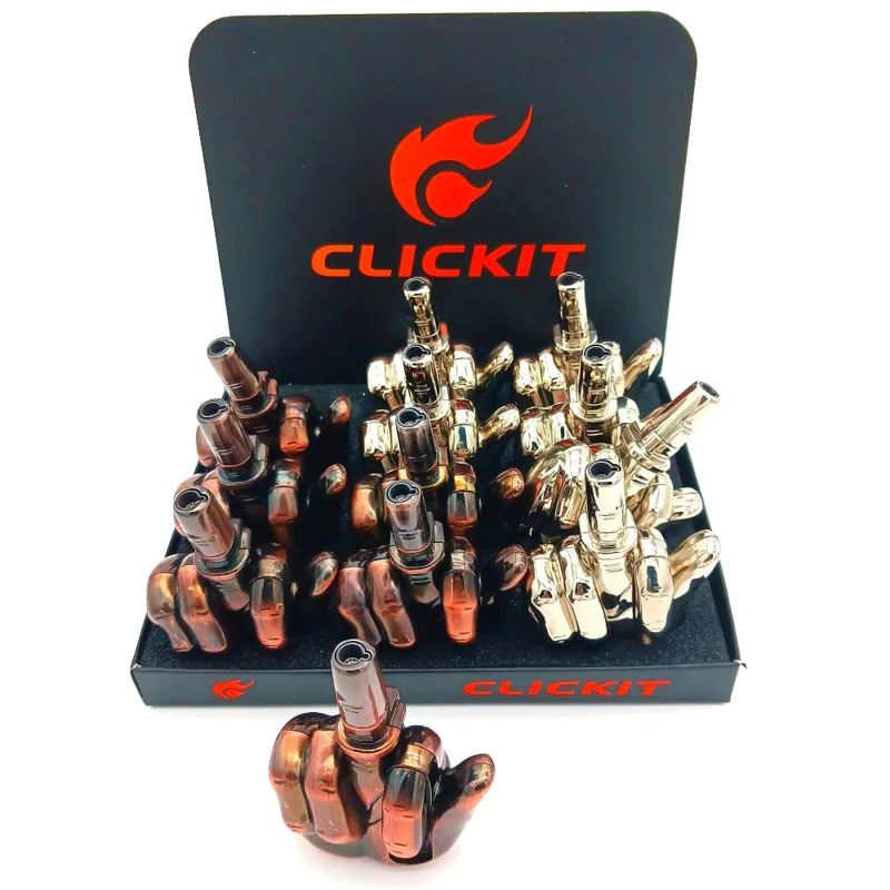 Clickit Novelty Torch Lighters Clickit Middle Finger Wind Proof Torch Mix Color
